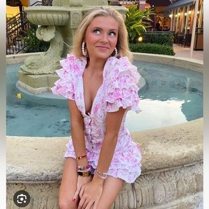 Eat Brunch Club The Abby Dress, pink floral mini dress, size small